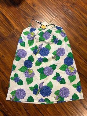 Printfresh White Pajama Dress with Purple Hydrangea & Green Leaf Print